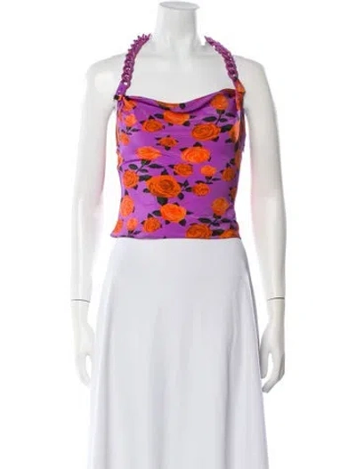 Pre-owned Giuseppe Di Morabito Silk Floral Print Crop Top W/ Tags In Multi