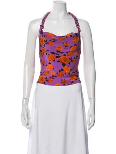 Pre-owned Giuseppe Di Morabito Silk Floral Print Top In White