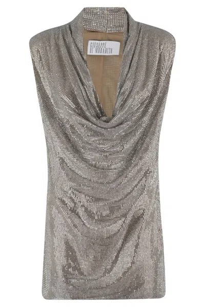 GIUSEPPE DI MORABITO SILVER MINI DRESS WITH DRAPED NECKLINE
