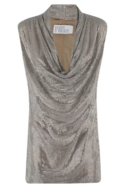 Giuseppe Di Morabito Silver Mini Dress With Draped Neckline In Metallic