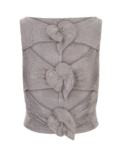 Giuseppe Di Morabito Silver Top With Crystals And Applied Flowers In Grey