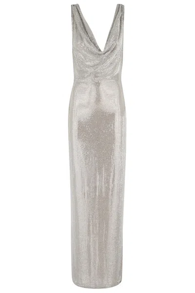 Giuseppe Di Morabito Sleeveless Metallic Long Dress With Back Slit In Gray