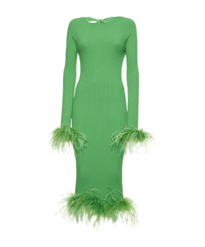 Giuseppe Di Morabito Stretch Midi Dress W/ Feathers In Green