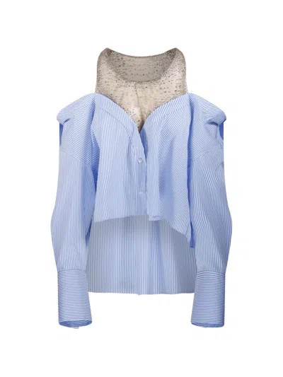 Giuseppe Di Morabito Striped Crystal-embellished Blouse In Blue