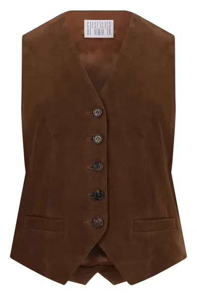 Giuseppe Di Morabito Suede Tailored Vest Slim Fit V Neck In Brown