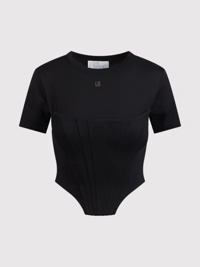 Giuseppe Di Morabito T-shirt With Bustier Detail In Cotton Jersey In Black