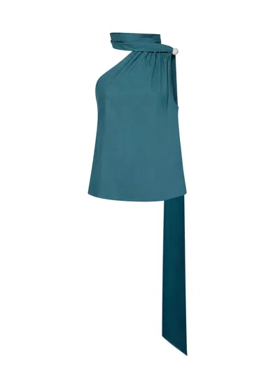 Giuseppe Di Morabito Teal Blue Virgin Wool One-shoulder Top With Jeweled Detail In Burgundy
