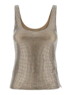 GIUSEPPE DI MORABITO SILVER/CLEAR BEIGE CRYSTALS DECORATION WIDE NECK TANK TOP IN WOMEN'S TECHNICAL FABRIC