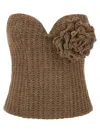 Giuseppe Di Morabito Off-the-shoulder Bustier Top With Sweetheart Neckline And Floral Brooch In Brown