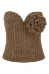 Giuseppe Di Morabito Off-the-shoulder Bustier Top With Sweetheart Neckline And Floral Brooch In Brown