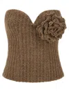 Giuseppe Di Morabito Off-the-shoulder Bustier Top With Sweetheart Neckline And Floral Brooch In Brown