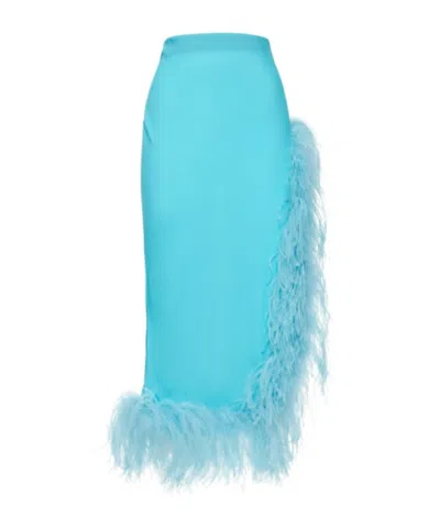 Giuseppe Di Morabito Viscose Midi Skirt W/ Feathers In Blue