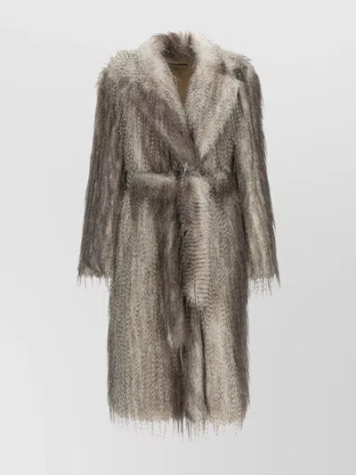 GIUSEPPE DI MORABITO WAIST BELTED FAUX FUR KNEE LENGTH COAT
