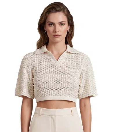 Giuseppe Di Morabito White Embellished Shirt Collar Sweater In Neutral