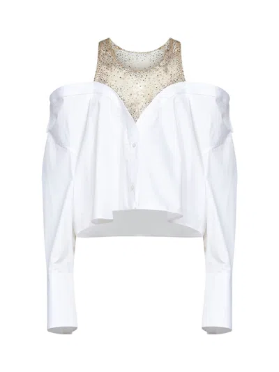 Giuseppe Di Morabito White Poplin Shirt With Crystal-embellished Insert