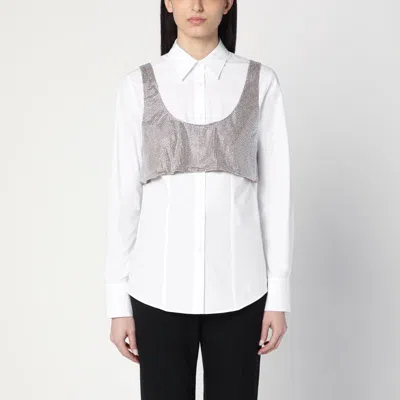 GIUSEPPE DI MORABITO WHITE SHIRT WITH RHINESTONE TOP
