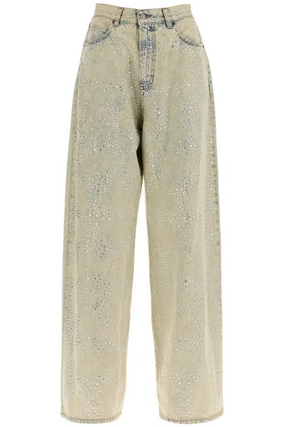 Giuseppe Di Morabito Vintage Washed Wide Leg Denims With Rhinestones 30cm In Neutral