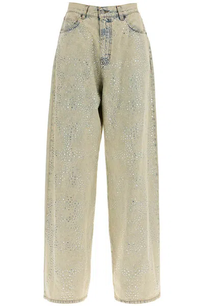 Giuseppe Di Morabito Wide Leg Jeans With Rhinestones In Neutro