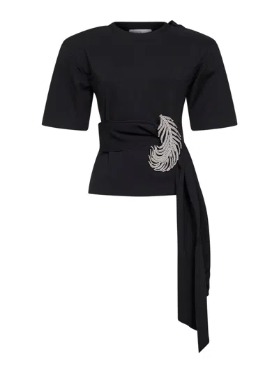 Giuseppe Di Morabito Women Black Stretch Jersey T-shirt With Crystal Feather