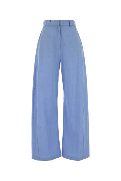 Giuseppe Di Morabito Women Powder Light-blue Poplin Wide-leg Pant In Black