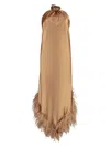 Giuseppe Di Morabito Asymmetrical Satin Dress With Open Back And Feather Hem In Camel