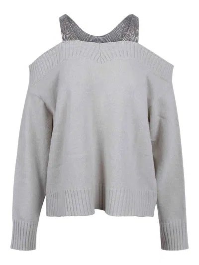 Giuseppe Di Morabito Wool Sweater With Crystals In Gray