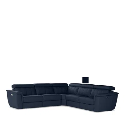 Giuseppe Nicoletti Giuseppi Nicoletti Trevi 5 Piece Power Reclining Leather Sectional In Blue