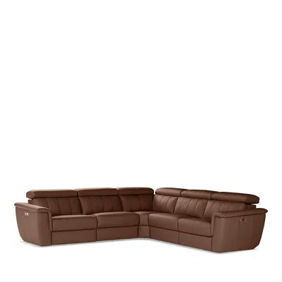 Giuseppe Nicoletti Giuseppi Nicoletti Trevi 5 Piece Power Reclining Leather Sectional In Cognac