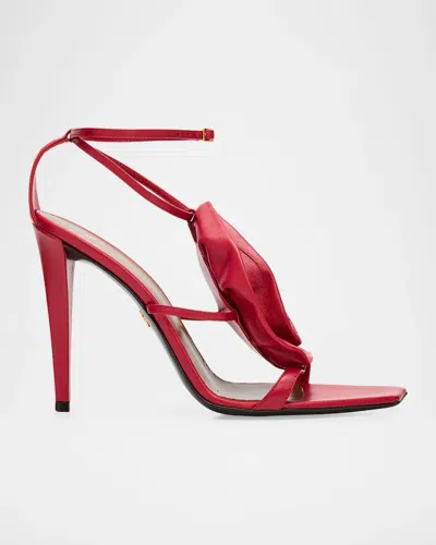 Giuseppe Zanotti 105mm Flower Metallic Leather Ankle-strap Sandals In Red