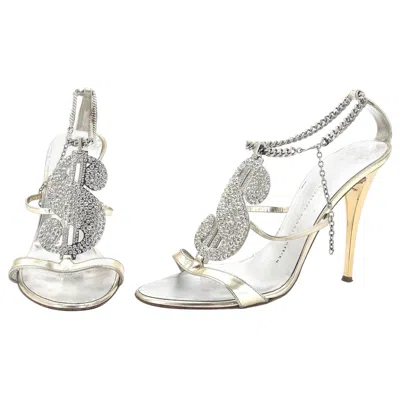 Pre-owned Giuseppe Zanotti 2010 Crystal Dollar Sign High Heel Strappy Sandals 38.5 In Gray