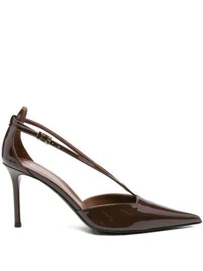 Giuseppe Zanotti 80mm Patent Leather Ankle-strap Pump In Brown