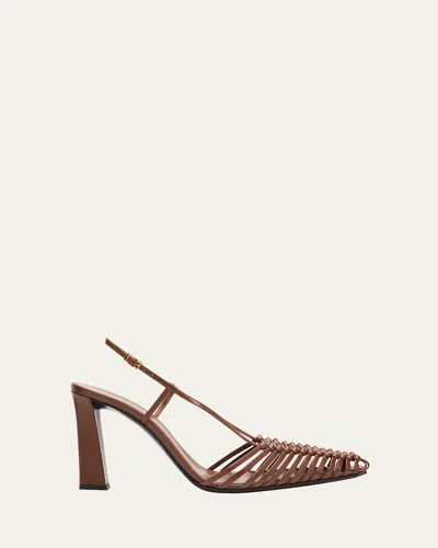 Giuseppe Zanotti 90mm Woven Leather Slingback Pumps In Brown