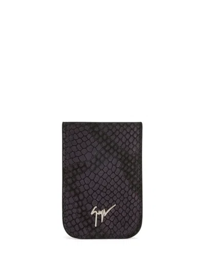 Giuseppe Zanotti Albert Snakeskin Cardholder In Schwarz