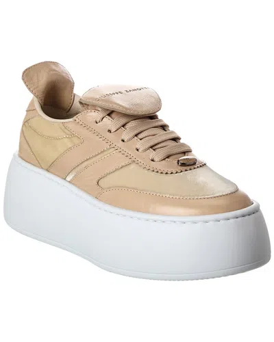 Giuseppe Zanotti Gz League Maxi Velvet And Leather Platform Sneakers In Nude