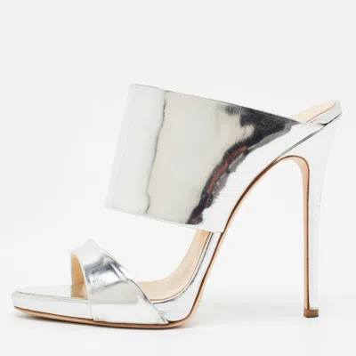Pre-owned Giuseppe Zanotti Andrea Size 39 Silver Leather Slide Sandals