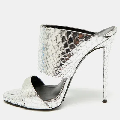 Pre-owned Giuseppe Zanotti Andrea Size 39 Silver Python Embossed Leather Slide Sandals