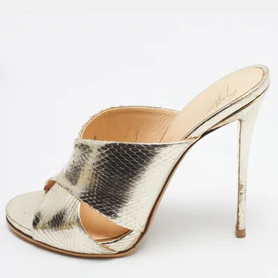Pre-owned Giuseppe Zanotti Andrea Size 40 Silver Leather Slide Sandals