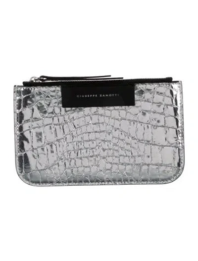 Pre-owned Giuseppe Zanotti Animal Printed Pouch Cosmetic Bag In Silver