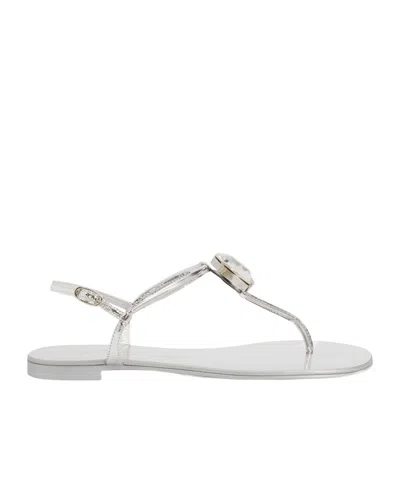 Giuseppe Zanotti Anthonia Metallic-effect Flat Sandals In Silver