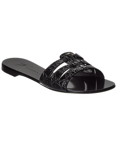 Giuseppe Zanotti Anuvorock Croc-embossed Leather Sandal In Black