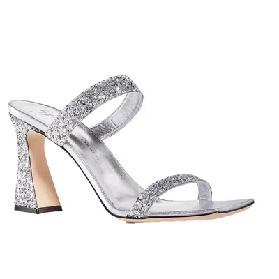 Giuseppe Zanotti Argento Womens Square Toe Two Straps Block Heel In Silver