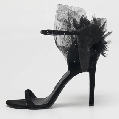 Pre-owned Giuseppe Zanotti Basic 105 Size 38 Black Lace And Suede Slide Sandals