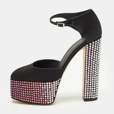 Pre-owned Giuseppe Zanotti Bebe Crystal Embellished Size 39 Black Satin Platform Pumps