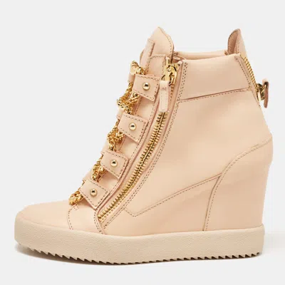 Pre-owned Giuseppe Zanotti Beige Leather Chain Detail High Top Wedge Sneakers Size 41