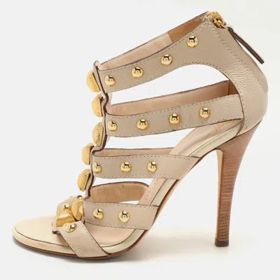 Pre-owned Giuseppe Zanotti Beige Leather Embellished Ankle Strap Sandals Size 36.5