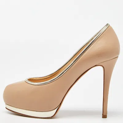 Giuseppe Zanotti Beige Leather Platform Round Toe Pumps In Brown