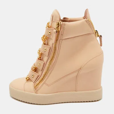Giuseppe Zanotti Beige Leather Royce Chain Wedge Sneakers In Nude