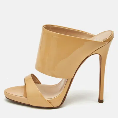 Giuseppe Zanotti Beige Patent Leather Andrea Slide Sandals