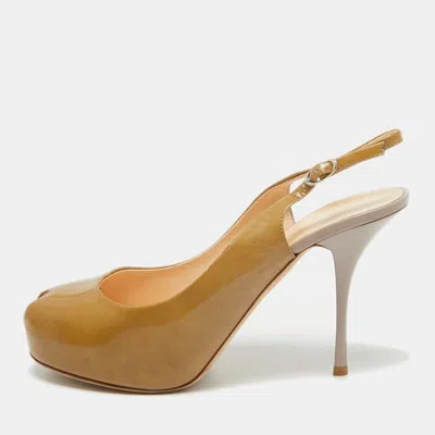 Pre-owned Giuseppe Zanotti Beige Patent Leather Peep Toe Slingback Pumps Size 41