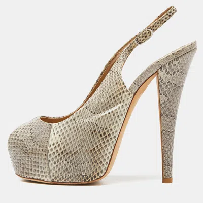 Pre-owned Giuseppe Zanotti Beige Python Leather Platform Peep Toe Slingback Sandals Size 38.5